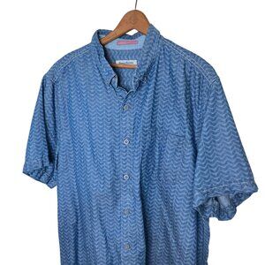 Tommy Bahama Men's XL Blue Chevron Cantina Linen Tencel Cotton Pocket Camp Shirt